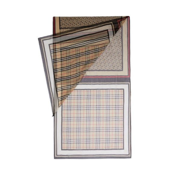 Burberry Scarf Triple Check Stripe Novelty Oblong Silk New - Picture 1 of 5